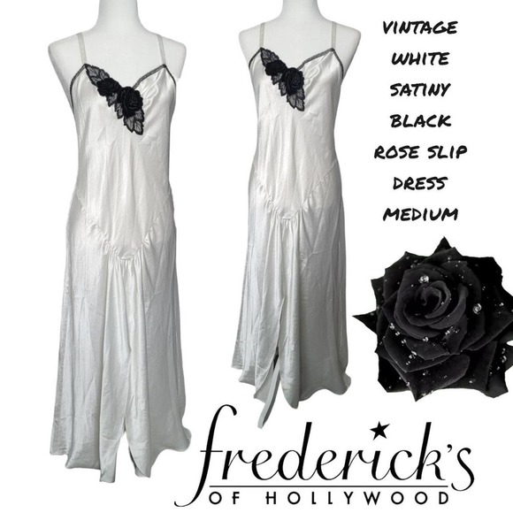 VINTAGE FREDRICKS OF HOLLYWOOD LONG WHITE SATINY DRESS MEDIUM - Picture 1 of 4